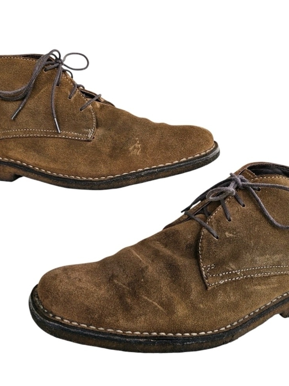 Johnston & Murphy Mens 11M Brown Suede Sheepskin Chukka Boots Leather Lace Up